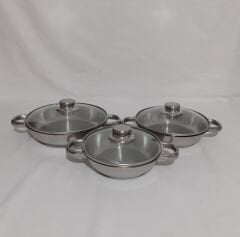 Defolu Gülsan Çelik Omlet Sahan Set Cam Kapaklı