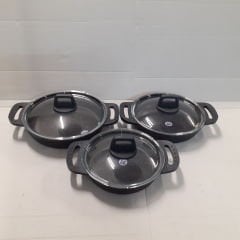 Gülsan 3 Parça Döküm Granit Sahan Set Cam Kapaklı