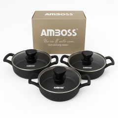 Amboss 3'lü Döküm Granit Sahan Set Cam Kapaklı