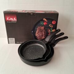 Oms 3 parça döküm granit tava seti