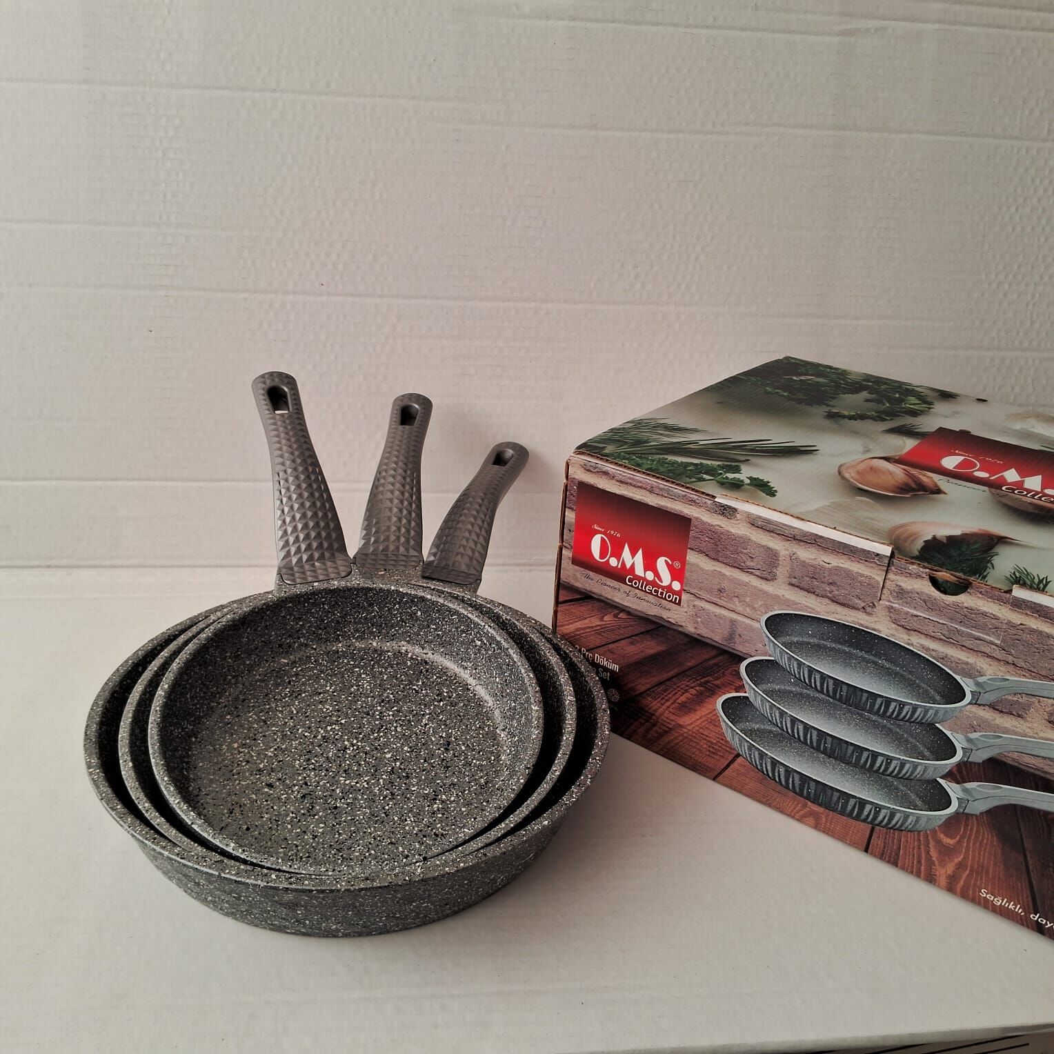 Oms 3'lü döküm granit tava seti (Seri sonu)