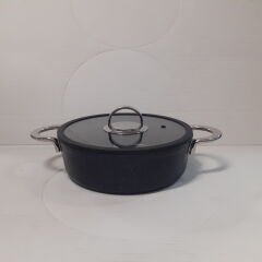 Gülsan Ezme Karnıyarık Tencere 26 Cm Metal Sap Silikon cam kapaklı