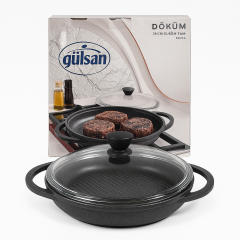 Gülsan Döküm Granit Izgara Tava 30 cm Cam Kapaklı